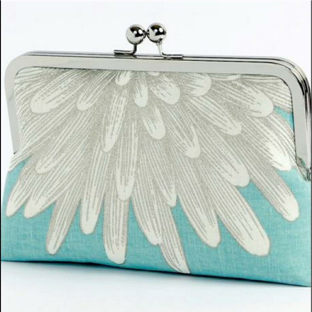 Bag Noir| Aqua Chrysanthemum Silk clutch